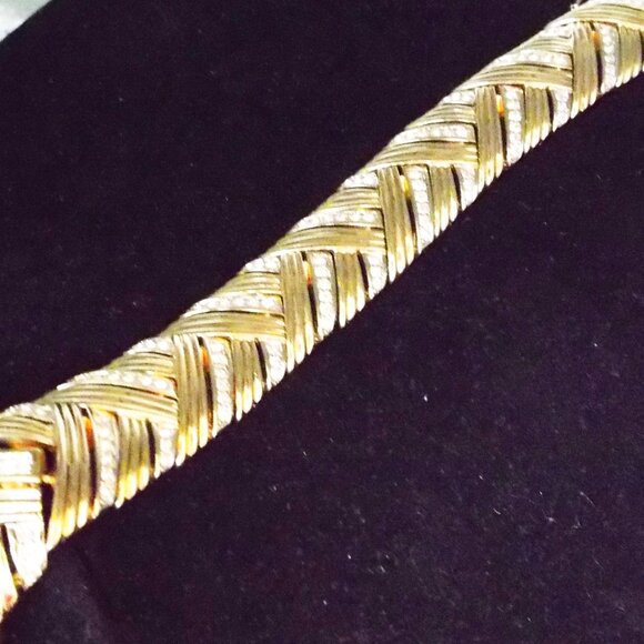 VINTAGE PANETTA GOLDEN CHEVRON CRYSTAL PAVE BRACELET 6